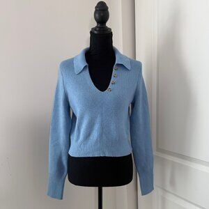 Happily Grey Blue Cropped Button Sweater‎